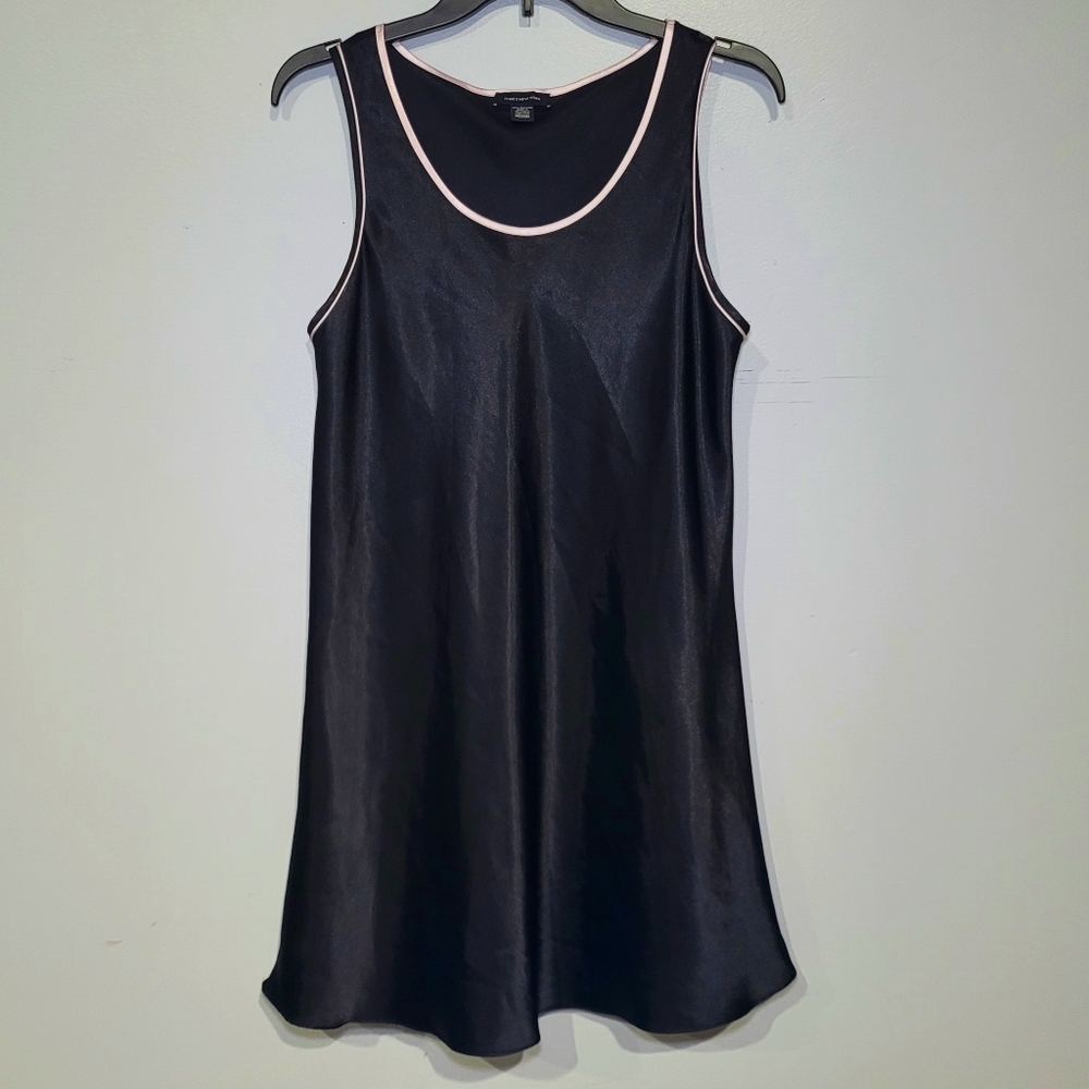 Vintage Jones New York Women’s Black Pink Trim Satin Slip Mini Tank Dress
